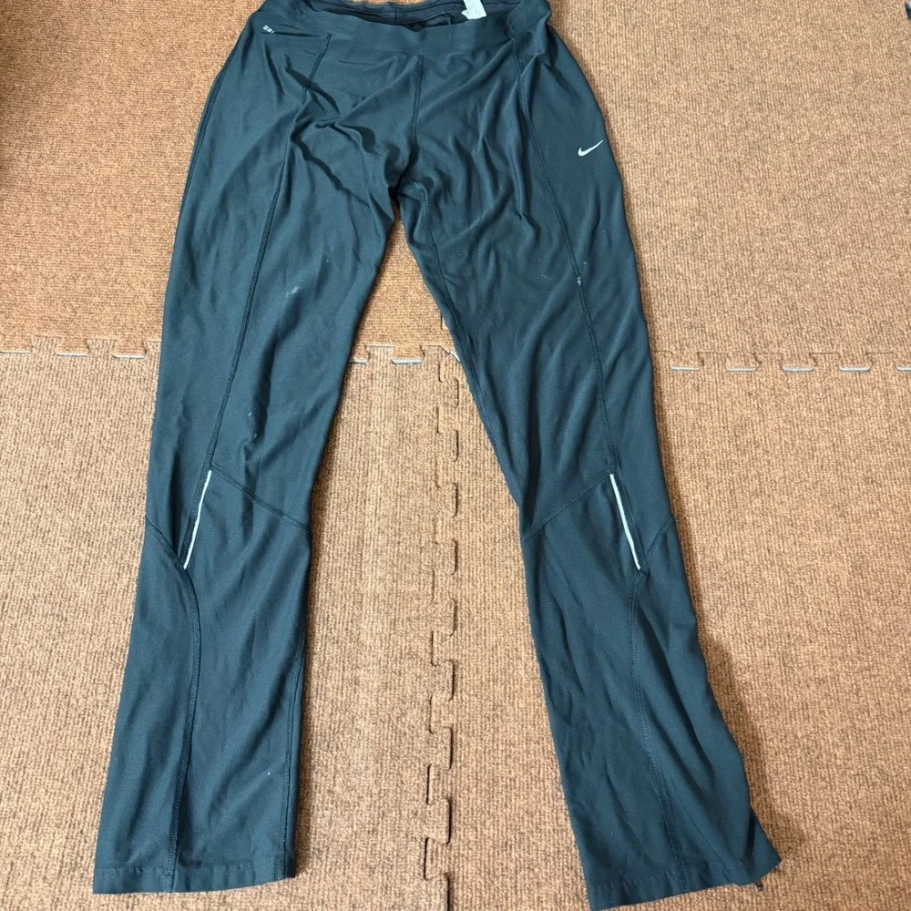 Nike Dri-FIT Women Black Running Pants Ankle Zip Reflective Athletic‎ Leggings M